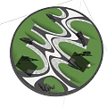 Karesansui Garden Design With Circular Layout Curved Pathways Green Trees And Black Stones