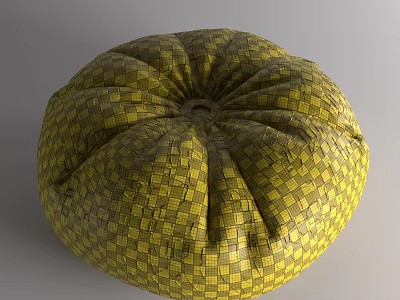 Round Decorative Pillow With Yellow And Brown Checkered Pattern And Pleated Design 3d model