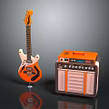 Orange Electric Guitar And Amplifier Musical Equipment With Modern Design Features