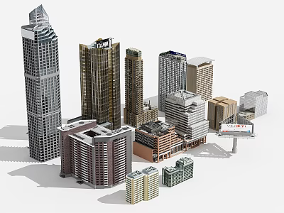 Various Architectural Models of Modern City Buildings With Diverse Heights and Designs 3d model