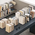 Book combination books solid wood bookshelf sunglasses 3d model