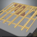 Building Construction Framework Featuring Wooden Beams And Red Brick Wall