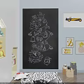 Festive Decorative Hangings Hand Drawn White Line Art On Blackboard Wall For Room Decor