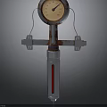 Vintage Metal Measuring Instrument With Round Dial Rusted Frame And Vertical Red Indicator