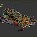 Colorful Vintage Style Cartoon Ship With Wooden Deck Rope Decorations And Cabin Details