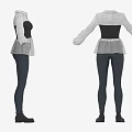 White Long Sleeve Shirt With Black Vest Gray Sheer Skirt And Dark Tight Pants Outfit