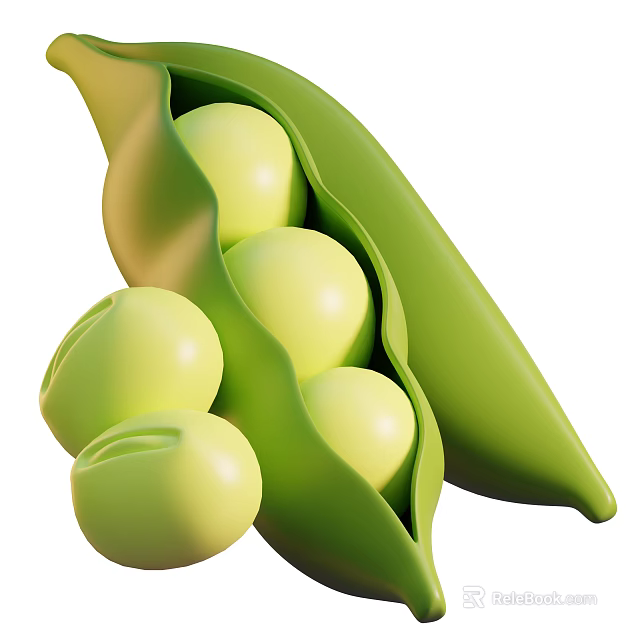 Fresh Plump Green Peas Inside Open Pea Pods With Scattered Peas 3d model 