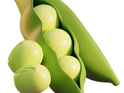 Fresh Plump Green Peas Inside Open Pea Pods With Scattered Peas 3d model