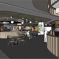 Modern Shopping Mall Store Interior With Counter Seats Staff And Ambient Lighting