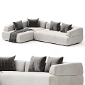 Modern Light Colored L Shaped Sofa Set With Checkered Cushions And Striped Throw Blanket 3d model