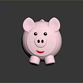 Pink Piggy Bank 3D Model With Smiling Face And Big Black Eyes