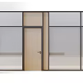 Modern Interior Partition With Glass Blinds Wooden Doors And Potted Plant
