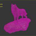 Detailed Artistic Wolf Sculpture Standing On Natural Stone Base With Textured Surface