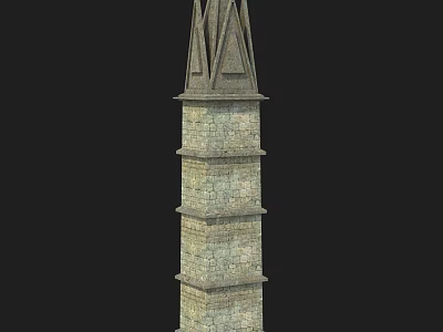 Tall Gothic Stone Pillar With Layered Structure And Spire Top Design 3d model