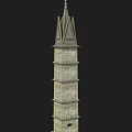 Tall Gothic Stone Pillar With Layered Structure And Spire Top Design