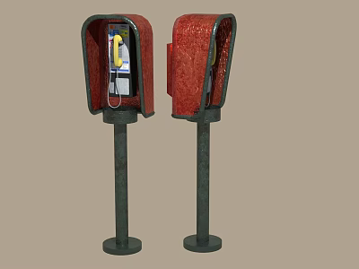 Vintage Red Telephone Booths With Black Frames And Metal Stands 3d model