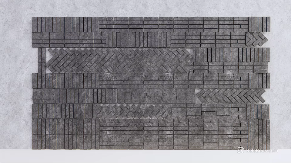 Gray Brick Background Wall Featuring Layered Patterns and Textured Mortar Design 3d model 