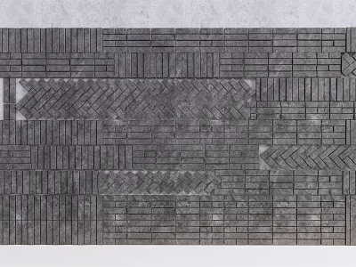 Gray Brick Background Wall Featuring Layered Patterns and Textured Mortar Design 3d model