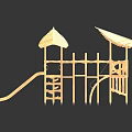 Outdoor Wooden Playground Equipment with Slide Climbing Net and Thatched Roofs
