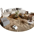 Stylish White L shaped Sofa and Gold Coffee Table Set with Gray Cushions Green Plants