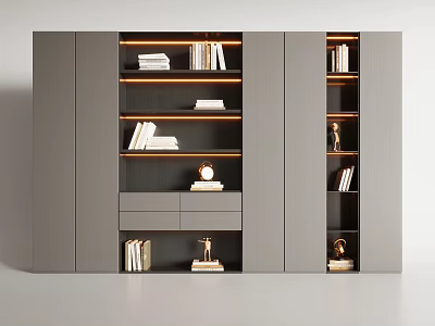 Modern Decorative Cabinet With Multiple Shelves Drawers Built In Lighting And Books 3d model