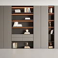 Modern Decorative Cabinet With Multiple Shelves Drawers Built In Lighting And Books