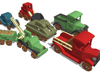 Colorful Electric Toy Trucks Fire Engines Tanks And Trailers In Red Blue Green 3d model