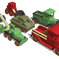 Colorful Electric Toy Trucks Fire Engines Tanks And Trailers In Red Blue Green