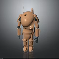 Detailed Orange Mechanical Robot Character 3D Model With Antenna Backpack Arms Legs 3d model