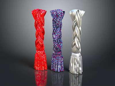 Modern Braided Column Decorative Ornament Set in Red Purple Silver for Home Decoration 3d model