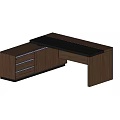 L Shaped Wooden Office Desk With Drawers Storage Cabinet And Black Top