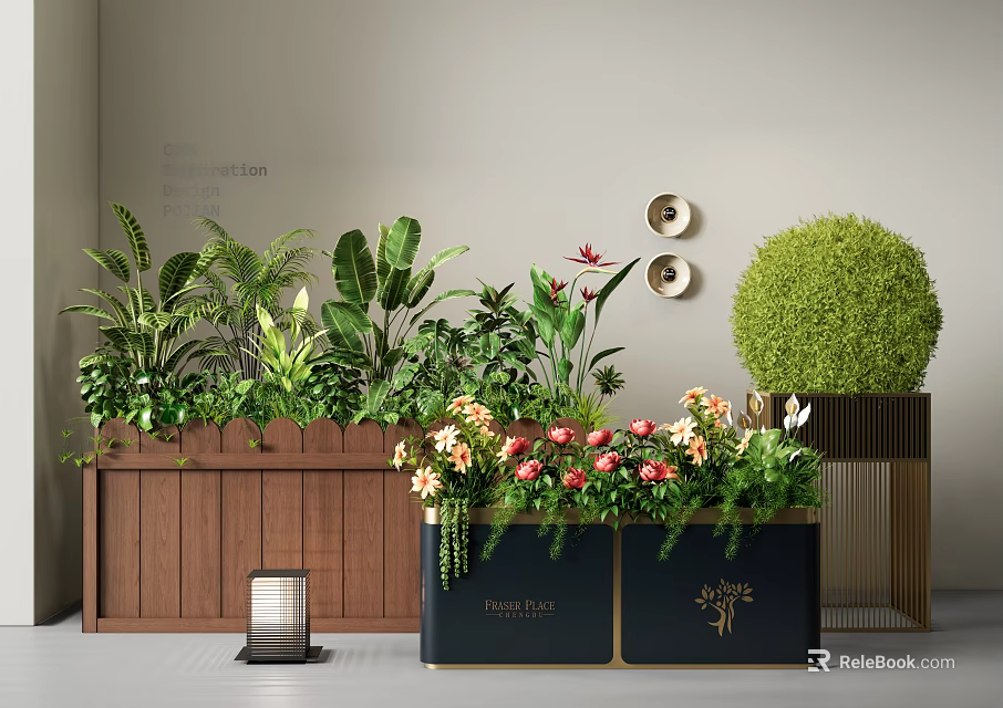 Diverse Bonsai Potted Plants With Lush Green Foliage And Colorful Flowers In Stylish Planters 3d model 