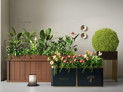 Diverse Bonsai Potted Plants With Lush Green Foliage And Colorful Flowers In Stylish Planters 3d model