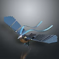 Blue Mechanical Bird With Detailed Feather Like Wings And Glowing Blue Lines