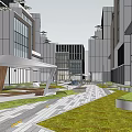 Modern Office Building Complex With Low Rise High Rise Structures Green Spaces And Parking