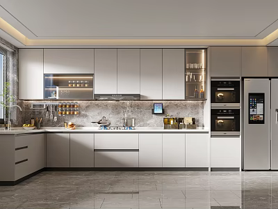 Modern Kitchen Interior With White Cabinets Stainless Steel Appliances And Island Counter 3d model