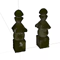 Traditional Stone Wood Garden Decor With Two Moss Covered Stacked Stone Structures 3d model