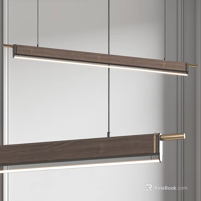 Modern Linear Pendant Light With Walnut Wood And Brass Metal Design Elements 3d model