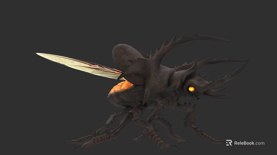 Detailed 3D Scary Insect Model With Spikes Glowing Eyes and Wings 3d model 