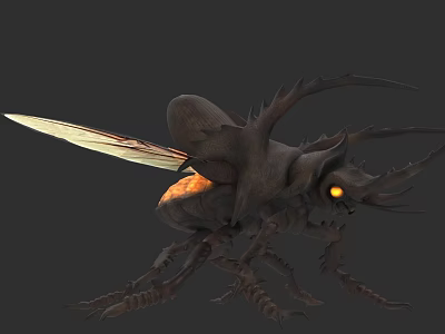 Detailed 3D Scary Insect Model With Spikes Glowing Eyes and Wings 3d model