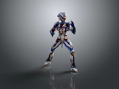 Sci Fi Warrior Character With White Blue Silver Biomechanical Armor Dynamic Standing Pose 3d model