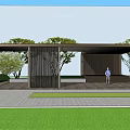 Modern Curved Pergola with Black Structure Trees and Green Lawn Outdoor Setting