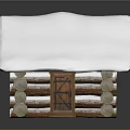 Cartoon Scene Of Cozy Log Cabin With Snow Covered Roof Log Structure Door And Windows