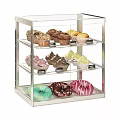 Modern Transparent Acrylic Metal Frame Buffet Cabinet With Three Tiered Shelf Muffins Cupcakes And Donuts