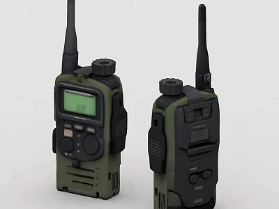 Portable Two Green And Black Walkie Talkies With Long Antenna Handheld Communication Devices 3d model