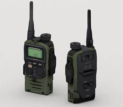 Portable Two Green And Black Walkie Talkies With Long Antenna Handheld Communication Devices 3d model