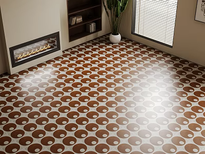 Cozy Living Room With Brown Circular Floor Tiles 3d model