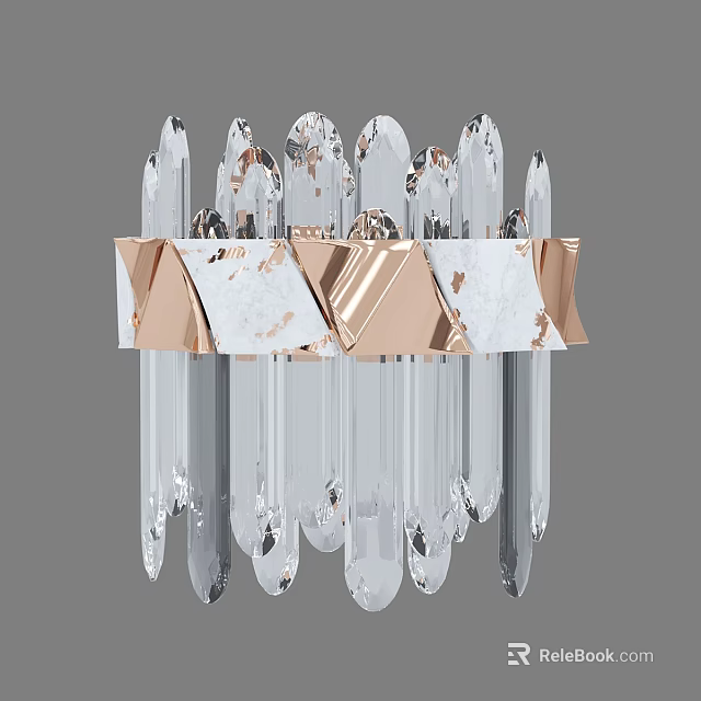 Elegant Modern Crystal Wall Lamp with Rose Gold Metal Frame and Hanging Pendants 3d model 