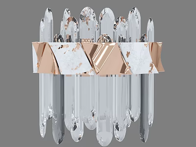 Elegant Modern Crystal Wall Lamp with Rose Gold Metal Frame and Hanging Pendants 3d model