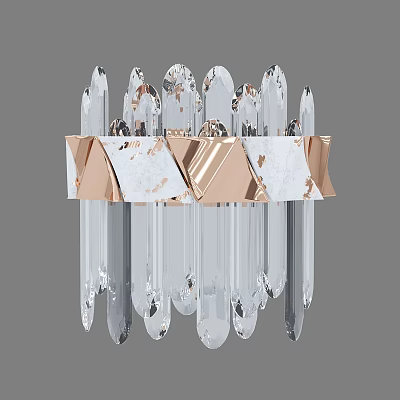 Elegant Modern Crystal Wall Lamp with Rose Gold Metal Frame and Hanging Pendants 3d model